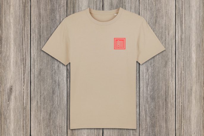 desert unisex tee front view with small coral waves logo on front breast